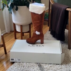Lauren Ralph Lauren Tan Suede Boots with Cream Fur Trim